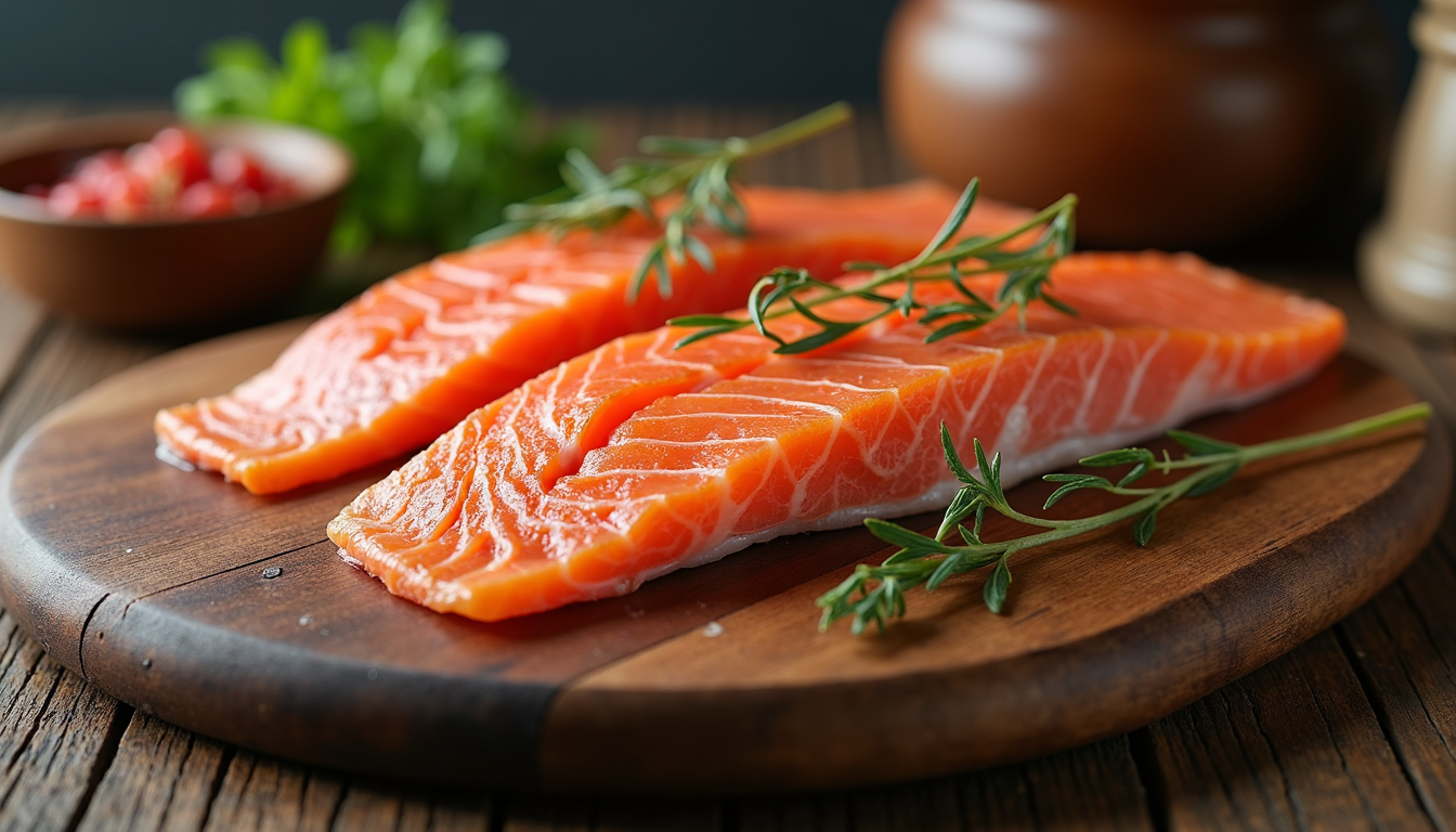 High angle view of artisanal smoked fish on wooden board